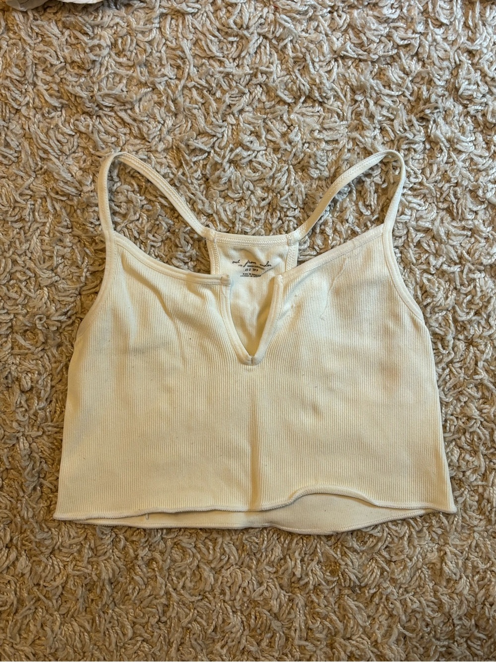 Free People White Ribbed Cropped Tank